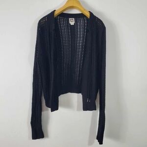 Anne Klein Black Crochet Open Front Cardigan Size M